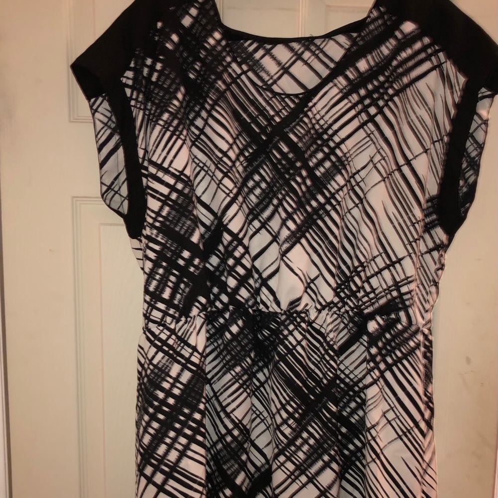 Simply be black and white cross hatch dress